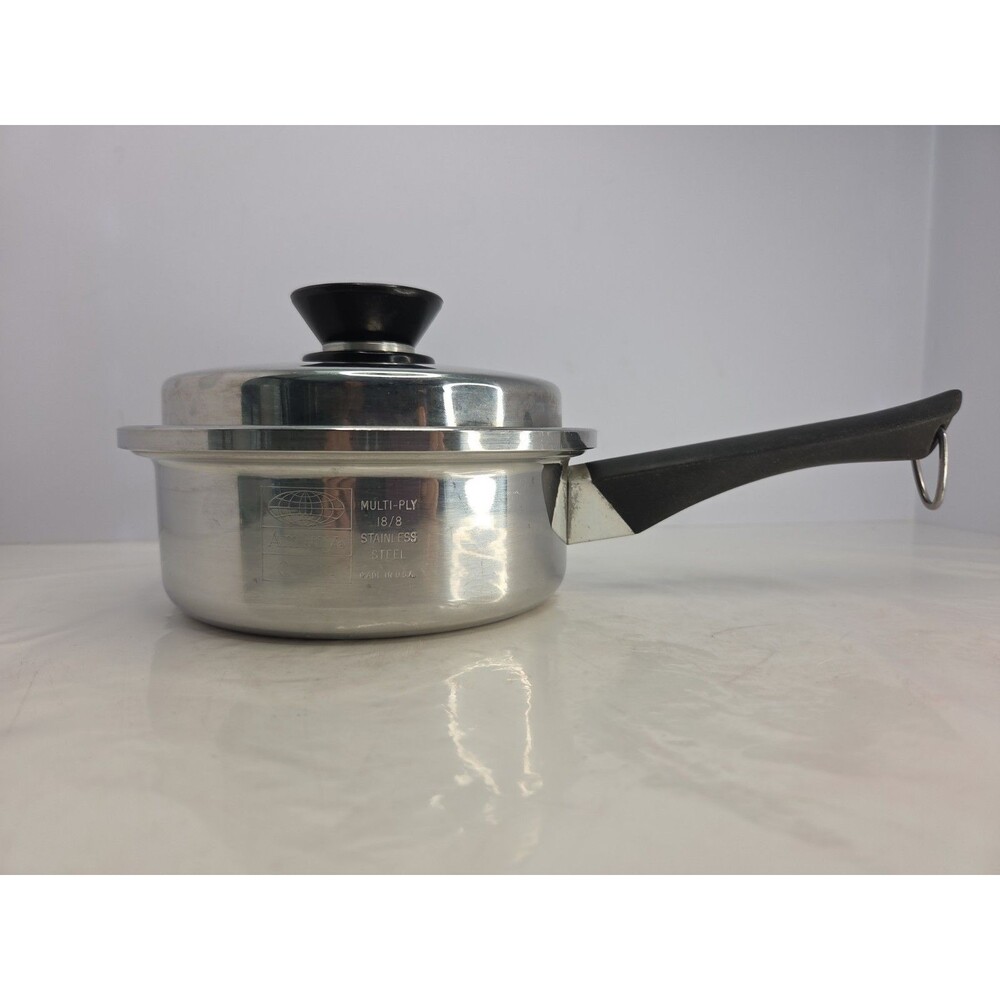 Vintage Amway Queen Cookware SIDE STAMP 18/8 Stainless Steel 1 Qt Pot w/Lid EUC
